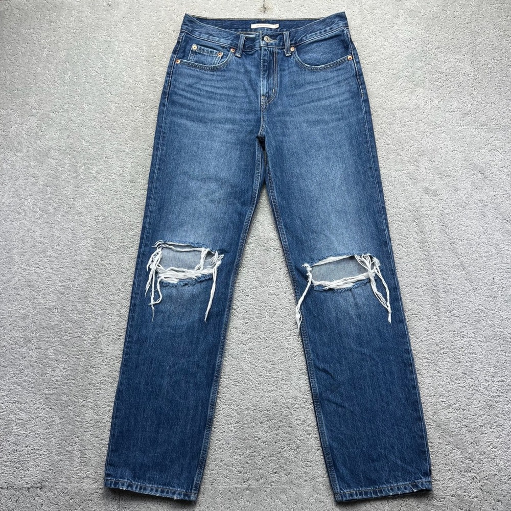 Levis Jeans Womens Size 27 Blue Denim Low Pro Straight Leg Distressed Grunge